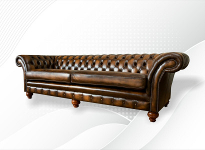 XXL Sofa 4-seater Couch Chesterfield Upholstered Seating Set Leather Textile Brown